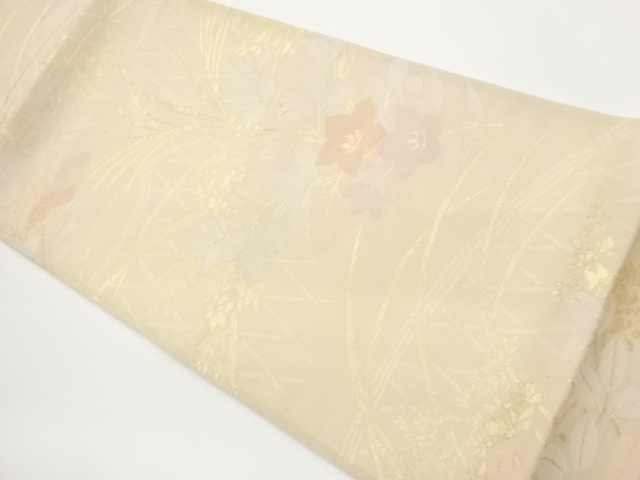 JAPANESE FUKURO OBI FOR SUMMER / WOVEN AUTUMN FLOWERS